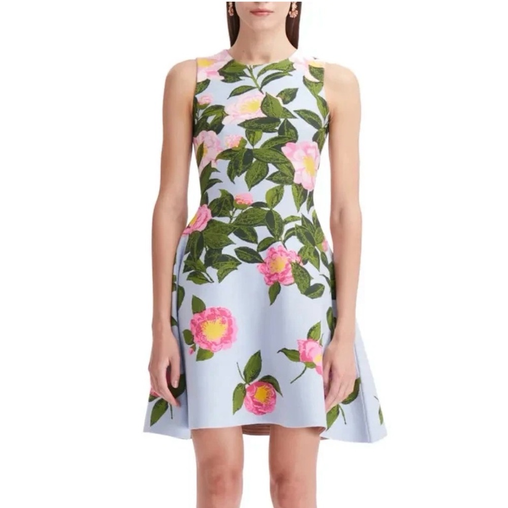 Oscar de la Renta Camellia Jacquard Sleeveless Fit & Flare Dress